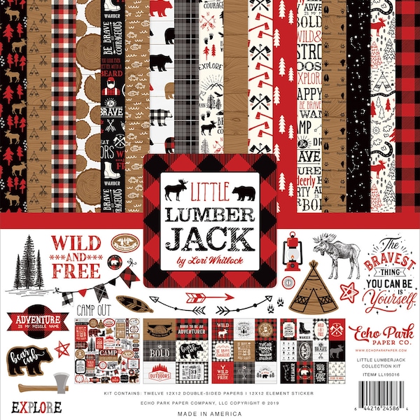 Echo Park - Little Lumberjack - 12x12 Collection Kit Scrapbook Papers & Stickers Camping Cabin Wild LL195016