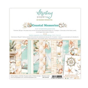 Coastal Memories - 6x6 Paper Pad - Mintay Papers - 24 Double Sided Sheets + Bonus Motifs Scrapbook Card Making Mixed Media