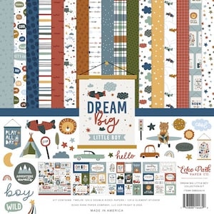 Echo Park - Dream Big Little Boy 12x12 Kit da collezione per scrapbooking + adesivi per la famiglia