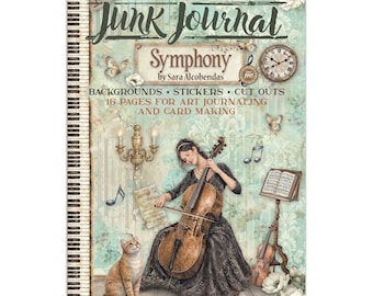Stamperia - Symphony - Adesivi ritagliabili per lo sfondo del libro Junk Journal, 16 pagine A4 SBJK24