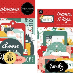 Carta Bella - Sunflower Market (2 packs) Ephemera Die Cuts + Frames & Tags Farm Family 66 pieces