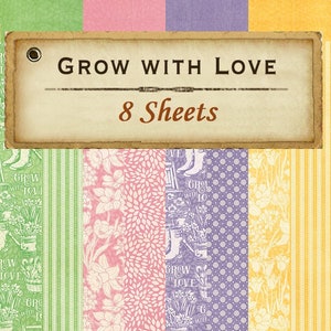 8 Sheets - Grow With Love - Graphic 45 - 12x12 Patterns & Solid Paper Set Spring Mixed Media Journal Scrapbook
