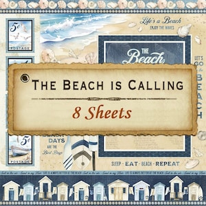 8 Sheets - The Beach Is Calling - Graphic 45 12x12 Paper Collection 8 Designs Mixed Media Scrapbook Art Journal