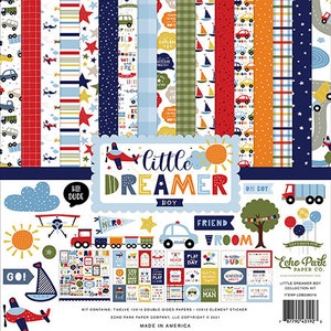 Echo Park - Little Dreamer BOY - 12x12 Collection Kit Son Home Family Scrapbook Planner Photo Collage Tags