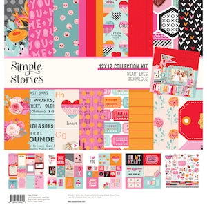 Simple Stories - Heart Eyes - 12x12 Collection Kit Scrapbook Papers + Stickers Love Valentine Scrapbook Mixed Media