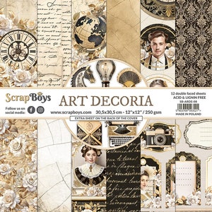 Art Decoria 12x12 Papierblock - ScrapBoys Papier - 12 doppelseitige Blätter + Extra Ausschnitte