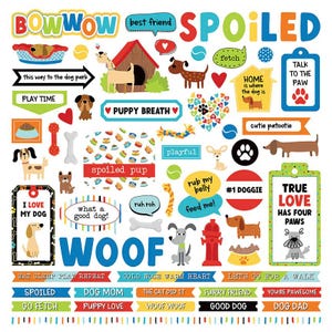 Bow Wow Dog 12x12 Element Sticker Sheet - PhotoPlay Paper Scrapbook Journal Puppy
