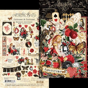 Graphic 45 - Curiouser & Curiouser - 65 pieces Die Cut Ephemera Set Alice Mixed Media Scrapbook Planner