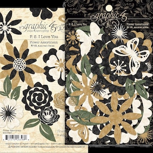 Graphique 45 - P.S. Je t&#39;aime - Assortiment de fleurs, 63 pièces de scrapbooking, pièces découpées Love Valentine