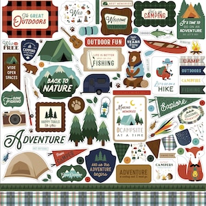 Call Of The Wild 12x12 Element Sticker Sheet - Echo Park Family Camping Travel Scrapbook Cardmaking
