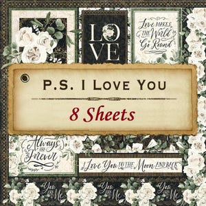 8 Sheets - P.S. I Love You - Graphic 45 12x12 Paper Collection 8 Designs Wedding Mixed Media Scrapbook Art Journal