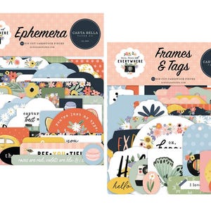 Carta Bella - Here, There and Everywhere (2 packs) Ephemera Die Cuts + Frames & Tags 68 pieces Life Home Love Scrapbook Cards Journal