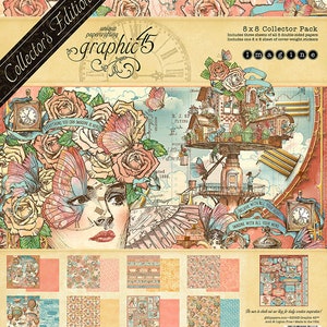 Graphic 45 - Imagine Collector's Edition -  8x8 Paper Pad 24 sheets with Stickers Tags Scrapbook Mixed Media Planner
