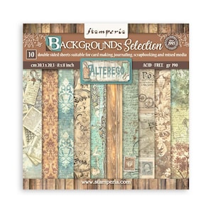 Stamperia - Alterego Backgrounds - 8x8 Paper Pad 10 Double Sided Sheets Cardstock Scrapbook Mixed Media SBBS117