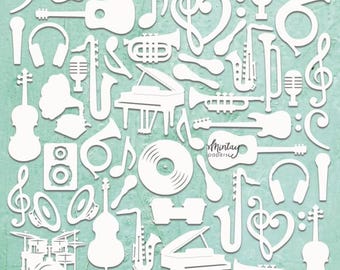 Mintay Chippies - Music - 12x12 Chipboard Sheet Embellishment CHIP2-D63 Instruments Notes Song