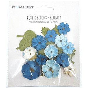 Rustic Blooms - Bluejay - Handmade Paper Flowers 28 pieces - 49 and Market #34918