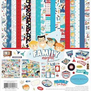 Carta Bella - Family Night 12x12 Collection Kit Scrapbook Papers + Stickers Family Game Retro Steven Duncan image 1