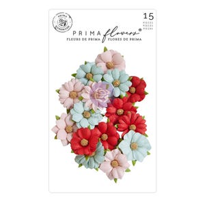 Prima Flowers - Candy Cane Lane - Twenty Five - 15 pièces en papier embellissements floraux Scrapbooking Noël 661885