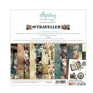 Traveller - 6x6 Paper Pad - Mintay Papers - 24 Double Sided Sheets + Bonus Motifs Scrapbook Card Making Mixed Media Traveler