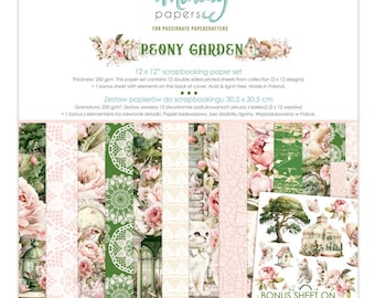 Peony Garden 12x12 Paper Set - Mintay Papers - Scrapbook Papers + Bonus Elements Card Making Planner Mixed Media