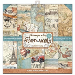 Stamperia - Around The World - 12x12 Paper Pad 10 Double Sided Sheets Travel Vacation Scrapbook SBBL28
