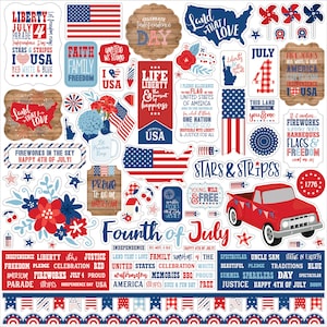 America 12x12 Element Sticker Sheet - Echo Park July 4th Red White Blue Parade Scrapbook Cardmaking