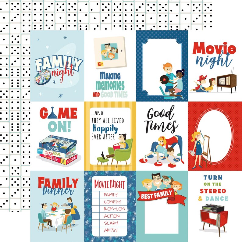Carta Bella - Family Night 12x12 Collection Kit Scrapbook Papers + Stickers Family Game Retro Steven Duncan image 5