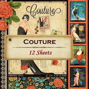 12 Sheets Graphic 45 - Couture - 12x12 Paper Collection Set Mixed Media Planner Scrapbook
