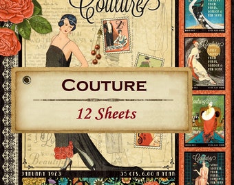12 Sheets Graphic 45 - Couture - 12x12 Paper Collection Set Mixed Media Planner Scrapbook