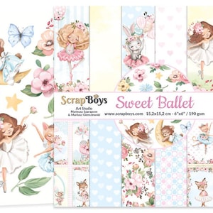 Sweet Ballet 6x6 Paper Pad - ScrapBoys Paper - 24 Double Sided Sheets + Extra Cut Outs for Scrapbook Planner Cardmaking