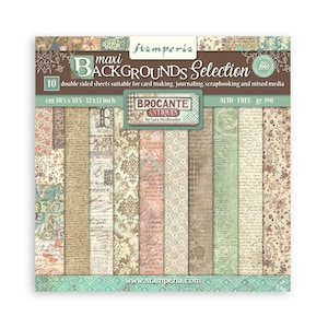 Stamperia - Brocante Antiques Background - 12x12 Paper Pad 10 Double Sided Sheets Cardstock Scrapbook SBBL151