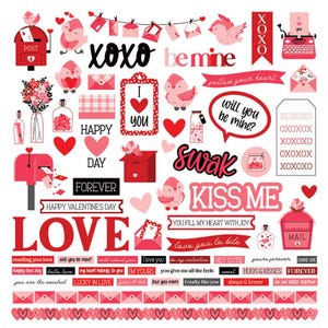 Love Letters 12x12 Element Sticker Sheet - PhotoPlay Paper Scrapbook Journal Valentine