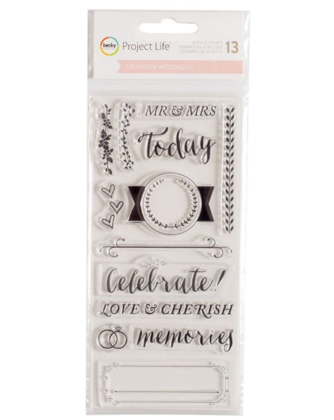 Project Life Southern Wedding Clear Acrylic Stamps 13pc Becky Higgins  Planner Pocket Pages Scrapbook