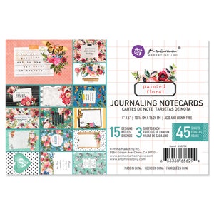 Prima - Painted Floral - 4x6 Journaling Notecards 45 Sheets Tags Cards Mixed Media Journal Planner Album
