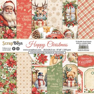 Happy Christmas 8x8 Paper Pad - ScrapBoys Paper -  12 Double Sided Sheets + Cut Outs Scrapbook Journal Planner Cardmaking