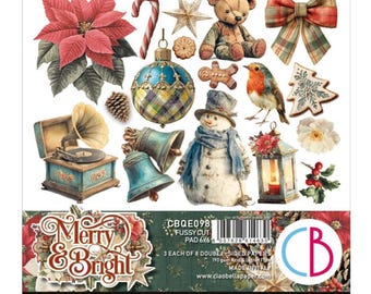 Ciao Bella - Merry & Bright - Blocco di ritagli precisi 6x6, confezione da 24 pezzi, album di Natale, tecniche miste CBQE098