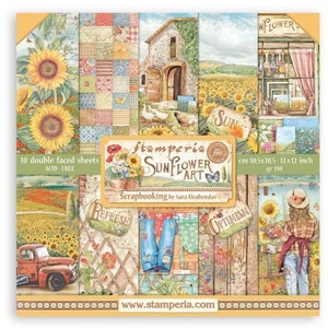 Stamperia - Sunflower Art - 12x12 Paper Pad 10 Double Sided Sheets Cardstock Scrapbook SBBL135