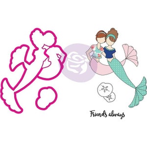 Prima Julie Nutting "Besties" Stamps & Dies Set 5pc Mermaid Kisses Collection Scrapbook Cards Planner Mixed Media 912567