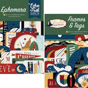 Echo Park - Wizards and Company (2 packs) Ephemera Die Cuts + Frames & Tags 68 pieces Spells Magic Home Scrapbook Cards Journal