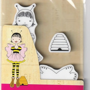 Julie Nutting Doll Stamp "Bee Girl" Cling Rubber Mixed Media Planner Card Tags Prima Marketing 912154