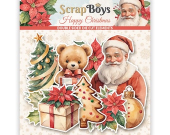 Happy Christmas - Paper Die Cut Elements - ScrapBoys Paper - 40 Double-sided Scrapbook Embellishments Journal Planner Cardmaking