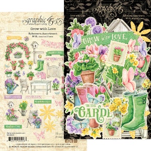 Graphic 45 - Grow With Love - 55 pieces Die Cut Ephemera Assortment Mixed Media Scrapbook Planner