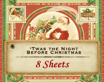 8 Sheets Graphic 45 - Twas The Night Before Christmas - 12x12 Paper Collection 8 Designs Santa Mixed Media Scrapbook