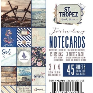 Prima Marketing  - St Tropez 3x4 Journaling Notecards 45 sheets Beach Summer Nautical Mixed Media Journal Planner Tags Album 992750