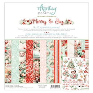 Merry & Joy 12x12 Paper Set - Mintay Papers - Scrapbook Papers + Bonus Elements Card Making Christmas