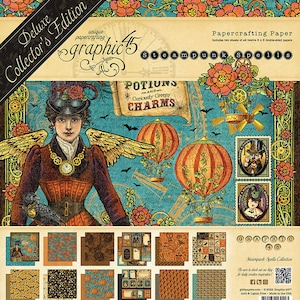 Graphic 45 - Steampunk Spells - 8x8 Paper Pack 24 sheets *Deluxe Edition* Halloween Scrapbook Mixed Media Planner