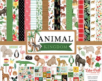 Echo Park - Animal Kingdom - 12x12 Collection Kit Safari Zoo Family Scrapbook Planner Photo Collage Tags