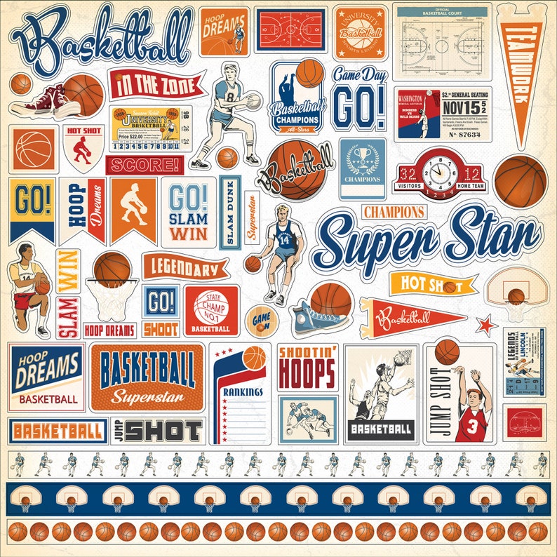 Carta Bella - Slam Dunk - 12x12 Collection Kit Basketball Scrapbook Papers + Stickers Team Sports image 2