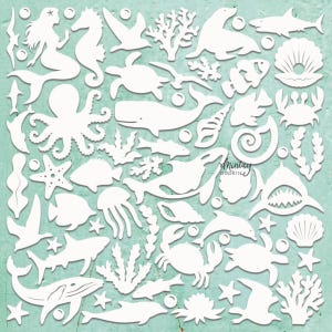 Mintay Chippies - Sealife - 12x12 Chipboard Sheet Embellishment CHIP2-D78 Mermaid Coral