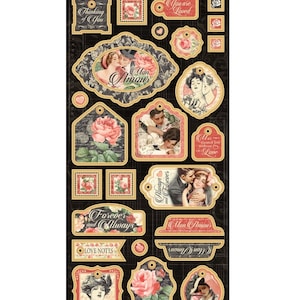 Graphic 45 - Mon Amour - Chipboard Embellishments Scrapbook Planner Tags Mixed Media Love Romance